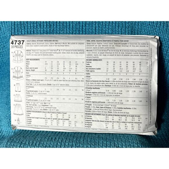 Simplicity 4737 pattern Girls Civil war dress petticoat doll size 3 4 5 6 7 8 - Picture 3 of 5